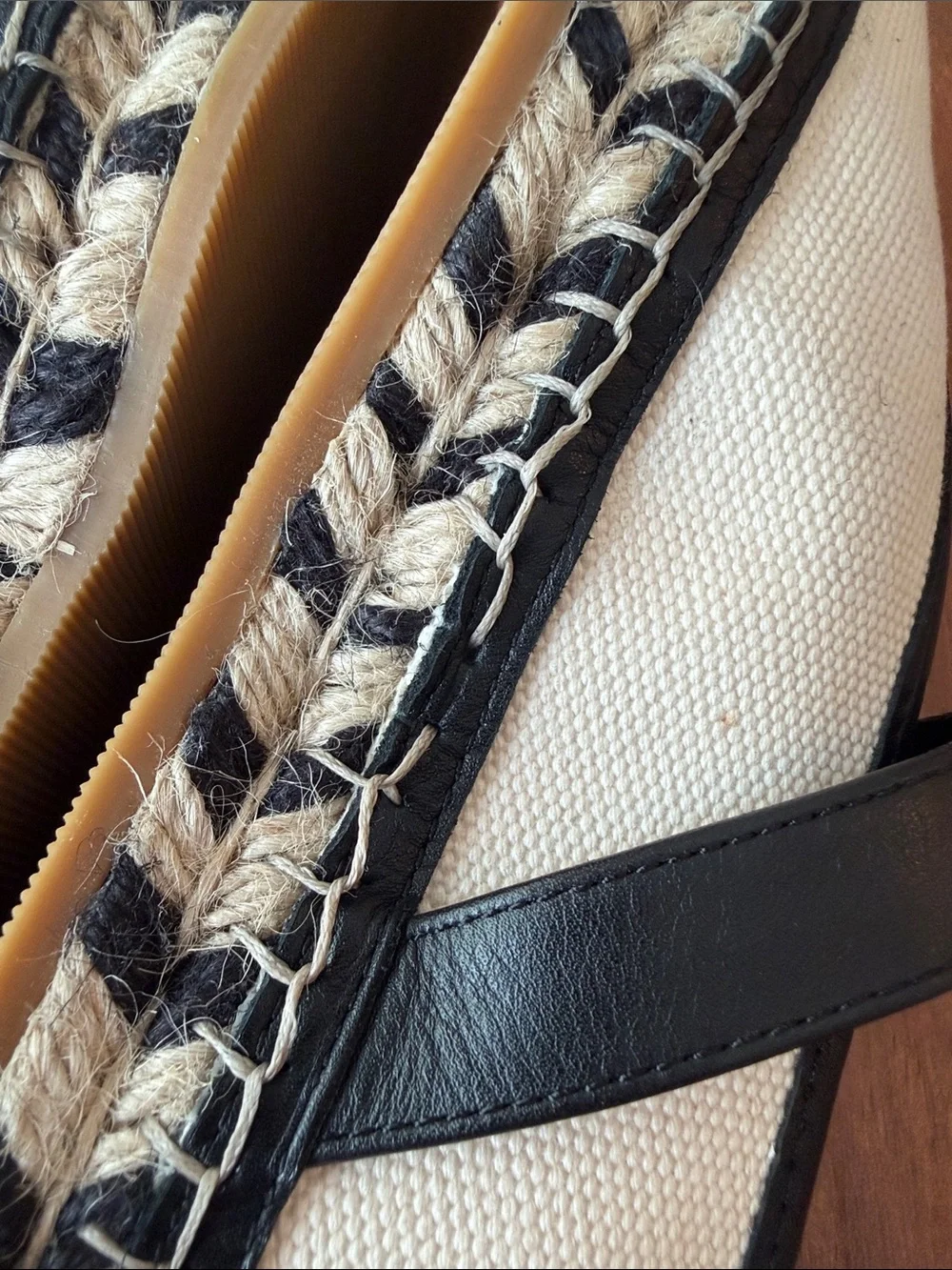 Madewell Cream and Black Mary Jane Canvas Espadrilles 8.5
